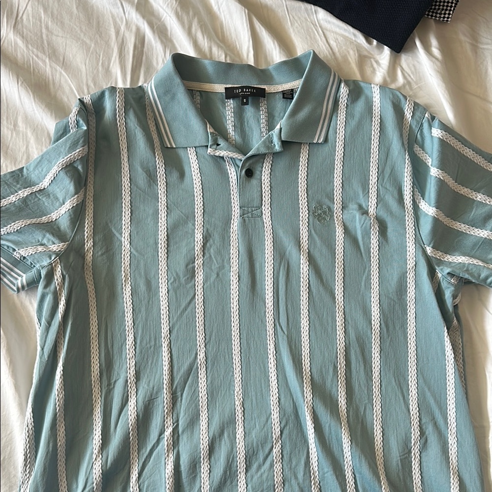 Ted Baker London Blue and White Striped Polo Shirt